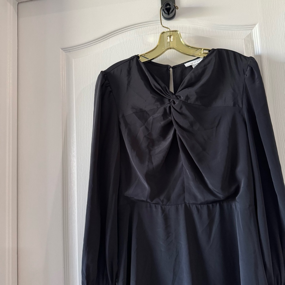 Topshop Black Long Sleeve Mini Dress with Twist Front Size 10 - Picture 5 of 11